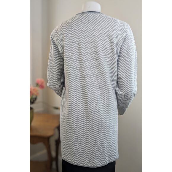 Vince Camuto Cardigan Sweater XL Gray Herringbone Open Front Cotton Draped NEW - Picture 8 of 12